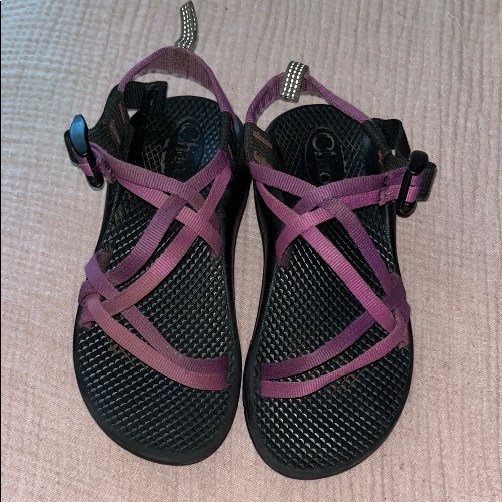 Chaco Purple and Black Sandals with Crisscross Straps